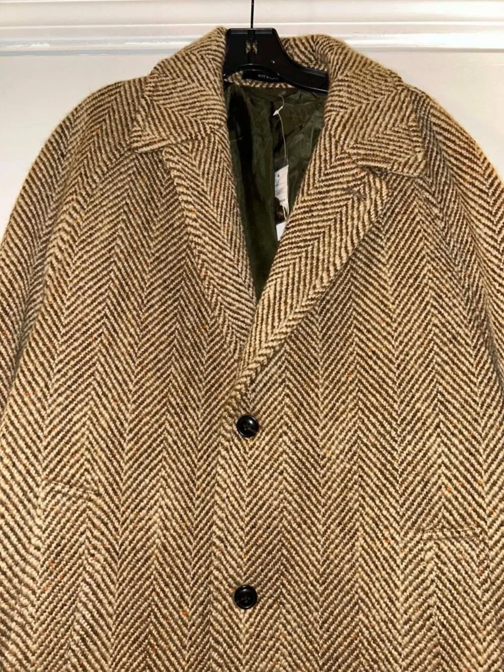 NWT $1498 Todd Synder Notched Collar Herringbone Long Topcoat Light Brown Size X